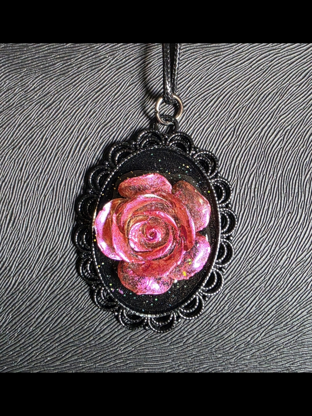 Handcrafted Pink Rose Pendant Necklace - Women's Jewelry